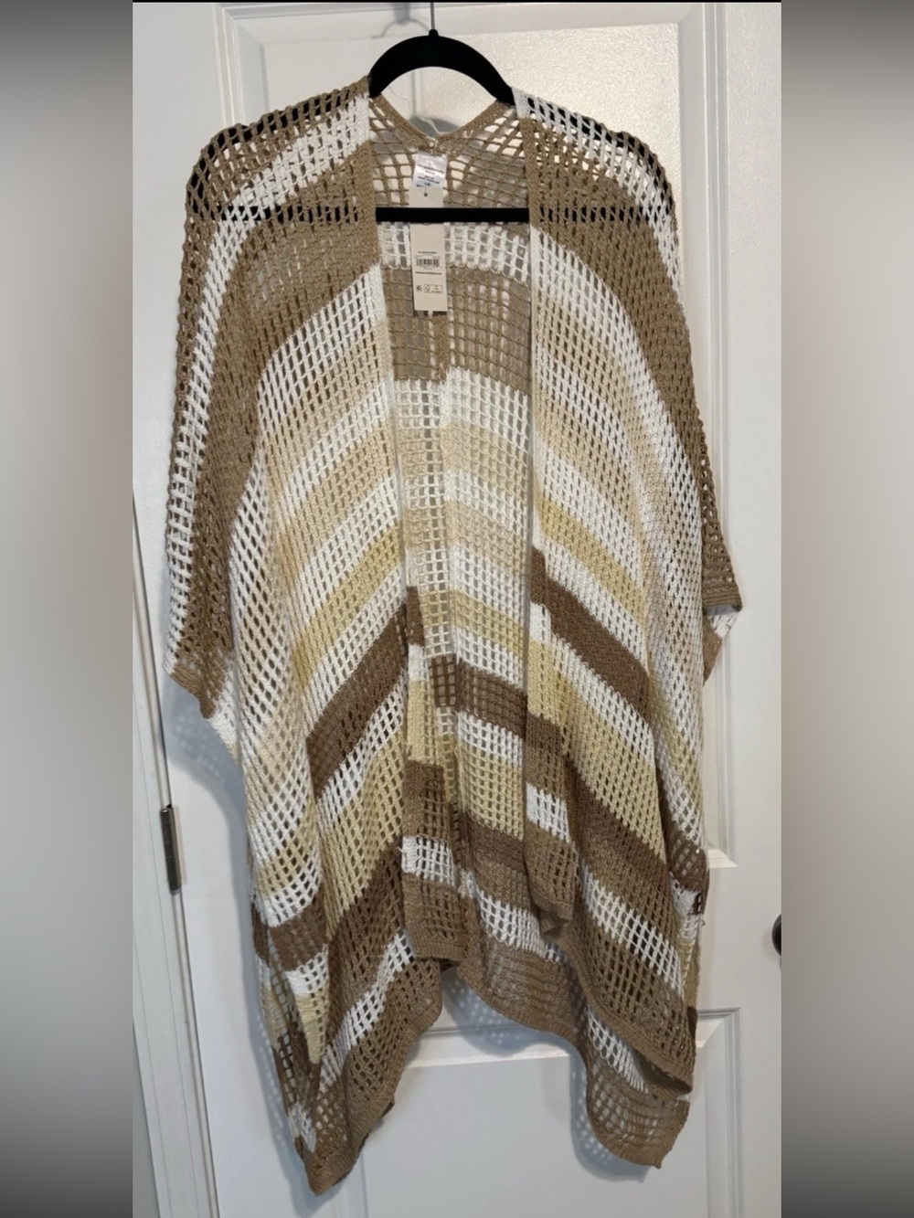 No Boundaries Acrylic Crochet Striped Kimono/Coverup, Women’s Size L-XL